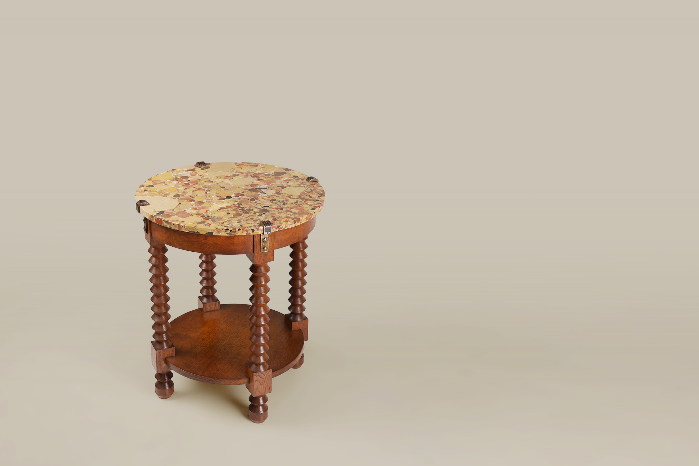 A rare 1930s French Art Deco side table in oak with marble topthumbnail